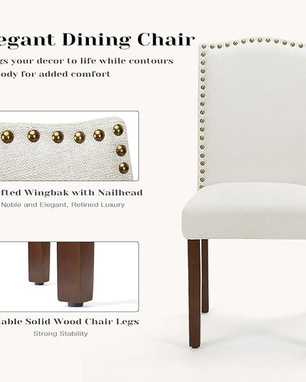 DUMOS Dining Chairs Set of 6, Fabric Dining Room Chairs, Upholstered Parsons Chairs with Nailhead Trim and Wood Legs, Kitchen Side Chair for Dining Living Room,Bedroom - Beige - LeafyLoom