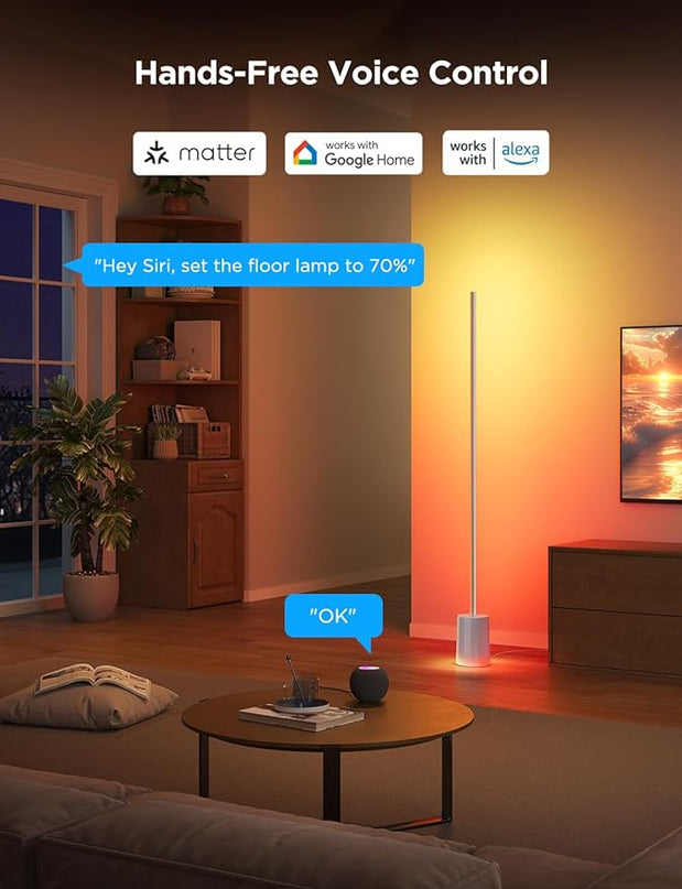 Govee Floor Lamp 2 with Matter, RGBIC Warm Cool White LED Floor Lamp Works with Alexa, 1725lm Corner Floor Lamp with Music Sync, Scene Modes, Smart Floor Lamp for Bedroom, Living Room, Studio, Silver - LeafyLoom