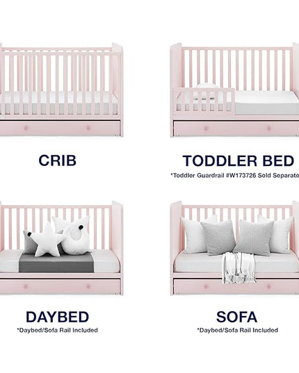 babyGap by Delta Children Graham 4-in-1 Convertible Crib with Storage Drawer TrueSleep Crib and Toddler Mattress (Bundle), Blush Pink/Dark Pink - LeafyLoom