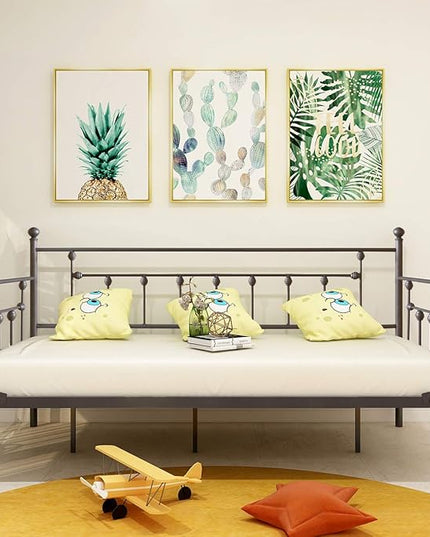 Metal Daybed Frame Twin Metal Slats Platform Base Box Spring Replacement Bed Sofa for Living Room Guest Room (Twin, Black Sanded) - LeafyLoom