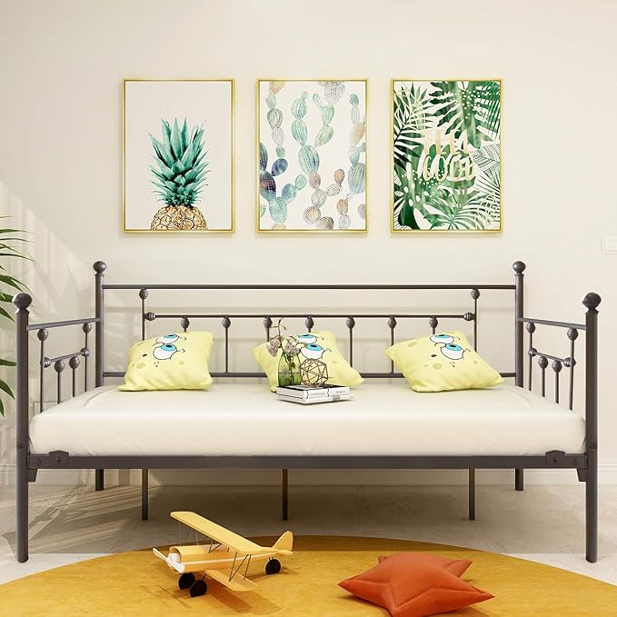 Metal Daybed Frame Twin Metal Slats Platform Base Box Spring Replacement Bed Sofa for Living Room Guest Room (Twin, Black Sanded) - LeafyLoom