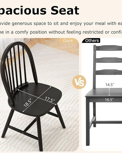 HAPPYGRILL 2 Pieces Wooden Dining Chairs Set, Vintage Armless Windsor Chairs, Kitchen Dining Chairs with Backrest, Black - LeafyLoom
