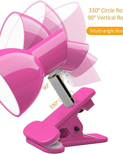 LED Clip on lamp,5W Super Bright Reading Light, 330° Rotation Small Lamp with Clamp on Desk/Table/Bed Headboard/Cupboard Home Lighting, Modern and Save Space Illumination Powerful Lamp Pink - LeafyLoom