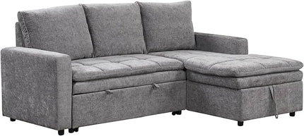 89'' L Shaped Upholstered Convertible Sleeper Sectional Sofa with Storage Chaise and Pull-Out Bed, 3-Seat Reversible Corner Couches for Living Rooms, Offices, Apartment, Gray, 89 Inch - LeafyLoom