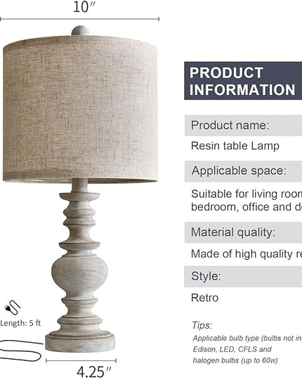 BOBOMOMO Tradition 20" Rustic Table Lamp Set of 2 for Living Room Bedroom Bedside Desk Lamps Bedroom Nightstand Vintage Lamps Linen（suitable for decorating small areas） - LeafyLoom