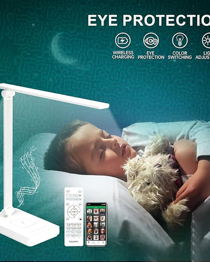 Equantu Quran Speaker Lamp with Wireless Charger, Quran Night Light Speaker with Remote, LED Bluetooth Touch Quran Light w/APP Contral, 7 Brightness Desk Lamp - LeafyLoom