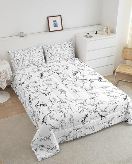 Feelyou Dinosaur Bedding Set Full Size 3D Digital Print Comforter Set for Kids Boys Girls Decor Jungle Dino Comforter Wild Animal Black and White Duvet Set Bedroom Quilt Set - LeafyLoom