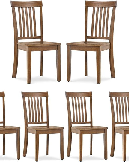 COLAMY Wooden Dining Chairs Set of 6, Spindle High Back Windsor Kitchen Side Chair, Farmhouse Dining Chairs for Kitchen and Dining Room, Light Brown - LeafyLoom