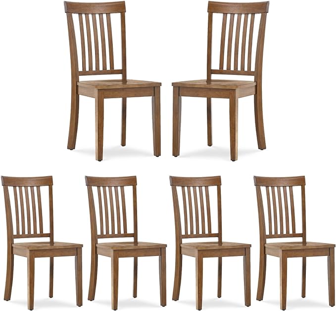 COLAMY Wooden Dining Chairs Set of 6, Spindle High Back Windsor Kitchen Side Chair, Farmhouse Dining Chairs for Kitchen and Dining Room, Light Brown - LeafyLoom