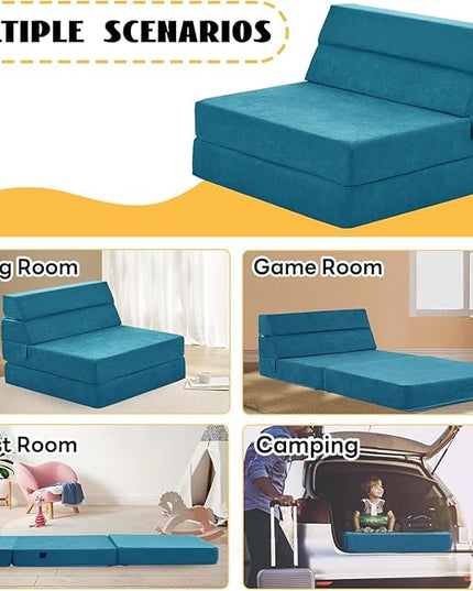 jela Sofa Bed Foldable Mattress Luxury Miss Fabric, Folding Sleeper Sofa Chair Bed Floor Mattress Floor Couch, Fold Out Couch Futon Mattress for Guest Room, Living Room (83"x33",Lightblue) - LeafyLoom