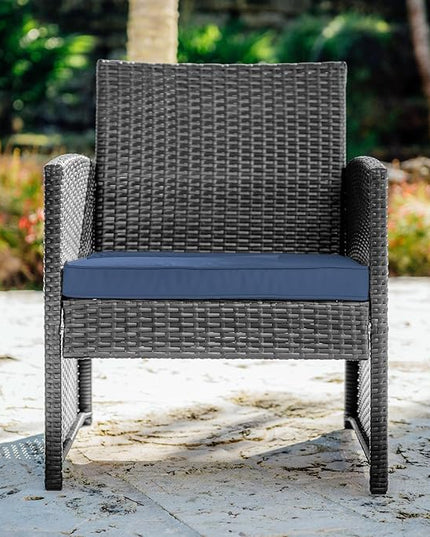 Nestl Wicker Outdoor Furniture Set - 3 Piece Patio Bistro Set (Grey/Navy) - LeafyLoom