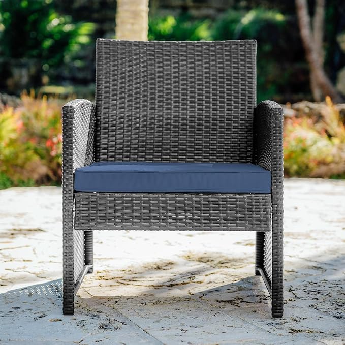 Nestl Wicker Outdoor Furniture Set - 3 Piece Patio Bistro Set (Grey/Navy) - LeafyLoom