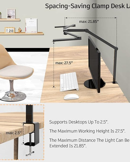 Transformable LED Desk Lamp, 41.5" Large Architect Desk Lamp with Clamp, 3 Light Bars Desk Light for Home Office, 24W Auto Dimming Office Lighting Table Light for L Shaped Desk - LeafyLoom
