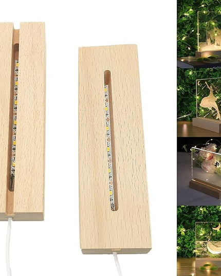 2Pack 6 inch Wood Rectangle Display Pedestal,Wooden Rectangle Led Lights Display Base for Acrylic and Plexiglass,Wood Night LED Light Lamp Base - LeafyLoom