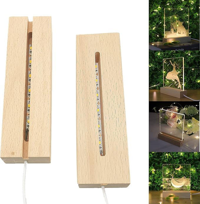 2Pack 6 inch Wood Rectangle Display Pedestal,Wooden Rectangle Led Lights Display Base for Acrylic and Plexiglass,Wood Night LED Light Lamp Base - LeafyLoom