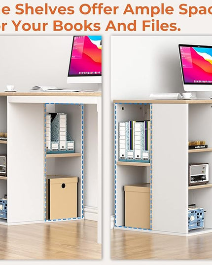 Coavas Computer Desk with Storage, Home Office Desk with Adjustable Shelves, Simple Style Writing Study Desk with Metal Frame, Modern Design PC Laptop Desk, 47 inch, Oak - LeafyLoom
