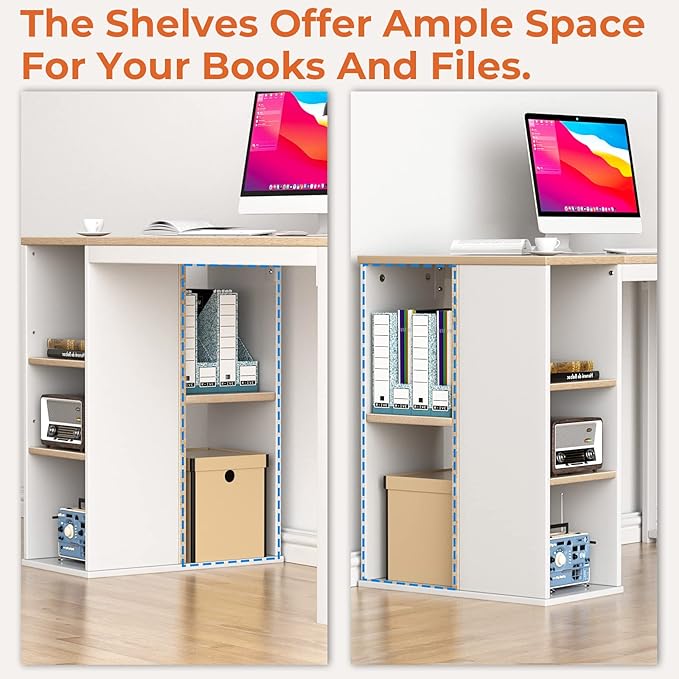 Coavas Computer Desk with Storage, Home Office Desk with Adjustable Shelves, Simple Style Writing Study Desk with Metal Frame, Modern Design PC Laptop Desk, 47 inch, Oak - LeafyLoom