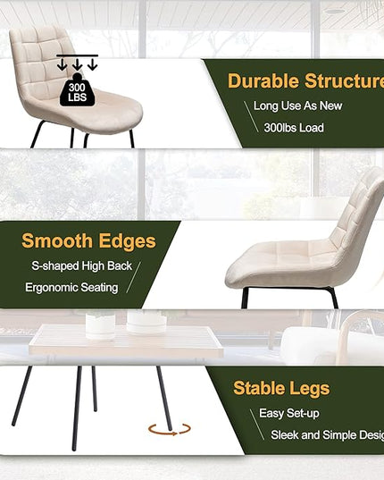 NicBex Velvet Dining Chairs, Upholstered Reception Chairs, Tufted Accent Chair with Metal Legs for Home Kitchen, Living Room, Set of 2, Khaki - LeafyLoom