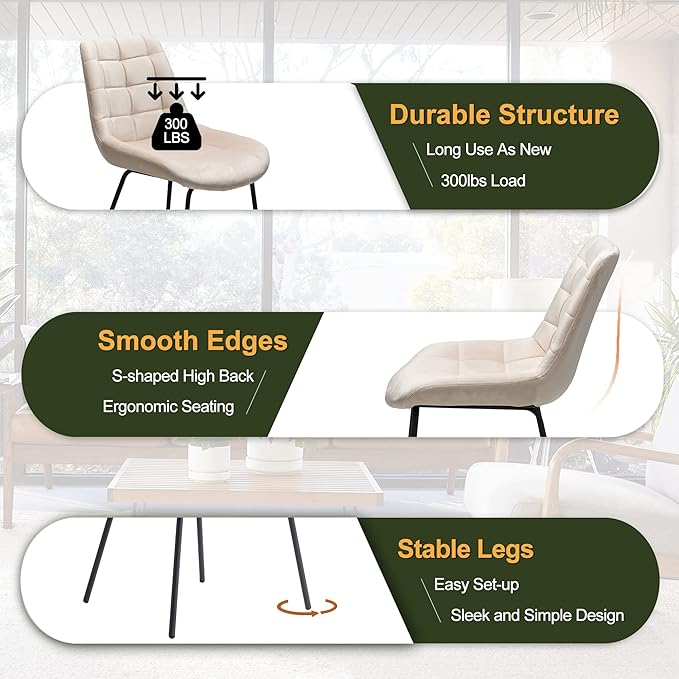 NicBex Velvet Dining Chairs, Upholstered Reception Chairs, Tufted Accent Chair with Metal Legs for Home Kitchen, Living Room, Set of 2, Khaki - LeafyLoom
