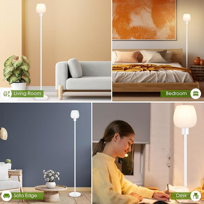 Floor Lamp for Living Room with 3 Color Temperatures, Standing Lamp with White Opal Glass Lampshade, Modern Tall Lamp with Foot Switch, Pole Lamp for Office Bedroom Dining Room, 9W LED Bulb Included - LeafyLoom