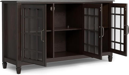 SIMPLIHOME Connaught SOLID WOOD 60 inch Wide Traditional Wide Storage Cabinet in Chestnut Brown for The Living Room, Entryway and Family Room - LeafyLoom