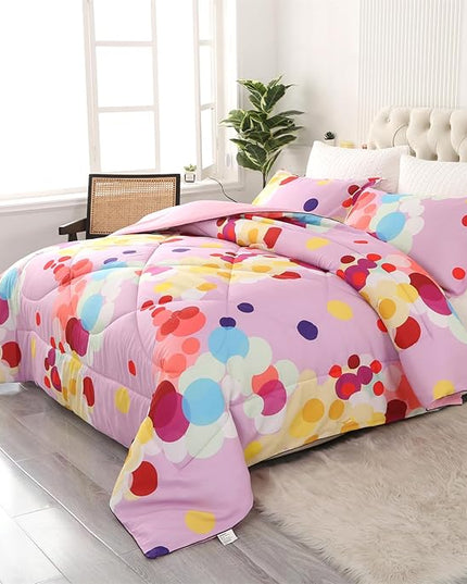 ENCOFT Pink Comforter Set Full for Girls and Boys Premium 3 Piece Rainbow Colorful Bubbles Bedding Set Kids Bed in A Bag All Season Comfortable for Teens and Adults with 1 Comforter and 2 Pillowcases - LeafyLoom