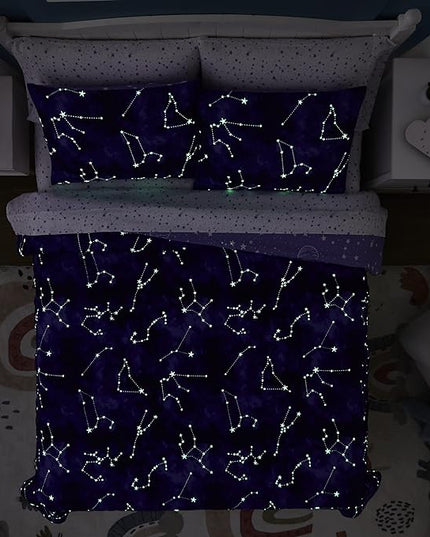 KALEIDOSPACE Full Size Comforter Sets - Bedding Sets Full 7 Pieces, Glow in The Dark Bed in A Bag Full, Lightweight Galaxy Bedding Sets for Kids, Teens, Women & Men - LeafyLoom