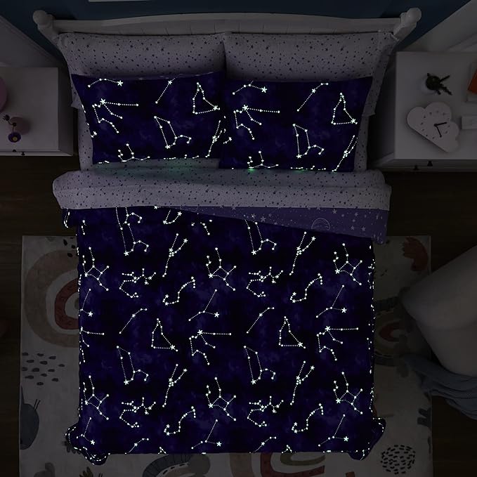 KALEIDOSPACE Full Size Comforter Sets - Bedding Sets Full 7 Pieces, Glow in The Dark Bed in A Bag Full, Lightweight Galaxy Bedding Sets for Kids, Teens, Women & Men - LeafyLoom