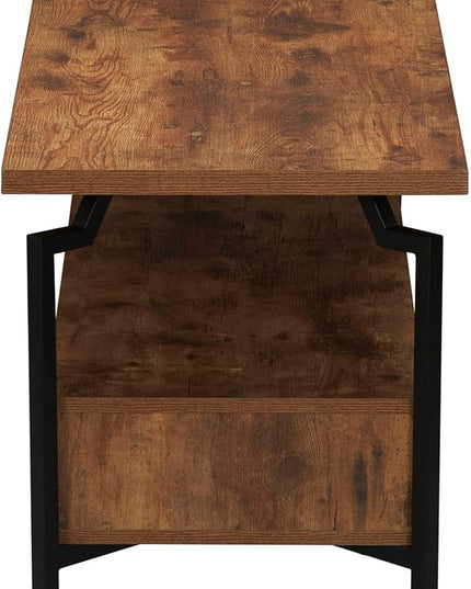 Household Essentials Crown TV Stand with Rectangular Storage Compartment Rustic Hickory Wood Grain and Black Metal - LeafyLoom