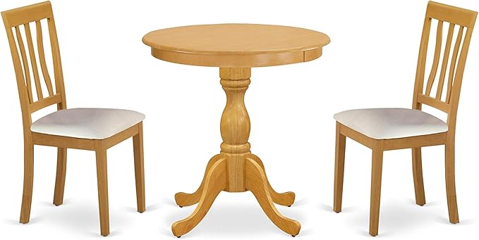 East West Furniture Eden 3 Piece Kitchen Set Contains a Round Dining Room Table with Pedestal and 2 Faux Leather Upholstered Chairs, 30x30 Inch, ESAN3-OAK-LC - LeafyLoom
