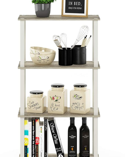 Furinno Turn-N-Tube 4-Tier Multipurpose Shelf Display Rack, Square Tube, Sonoma Oak/White - LeafyLoom