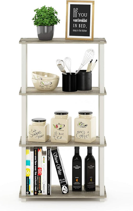 Furinno Turn-N-Tube 4-Tier Multipurpose Shelf Display Rack, Square Tube, Sonoma Oak/White - LeafyLoom
