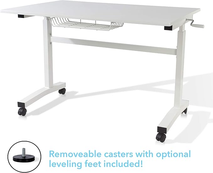 NicBex Office Desks Sit Stand Desk with Casters Height Adjustable Home Office Desks with Side Crank (Switchable Either Side, Left or Right Side Crank) for Living Room, Home Office, Study Room, White - LeafyLoom