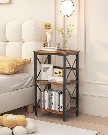 YMYNY 3 Tiers Bookcase, Industrial Metal Bookshelf with Side Fence, Storage Organizer for Living Room, Home Office, Bedroom, Display Racks, Sofa Side Table, Rustic Brown, 29.5*15.75*11.4" UHST008H - LeafyLoom