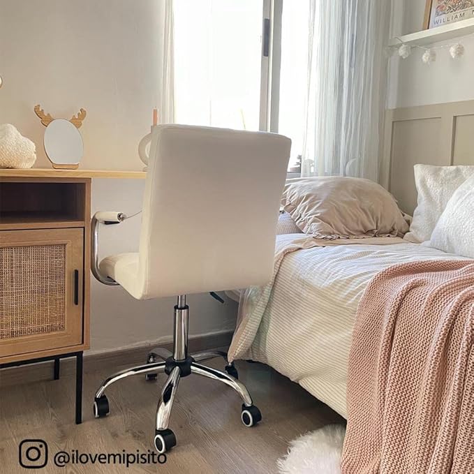 Yaheetech White Desk Chairs with Wheels/Armrests Modern PU Leather Office Chair Midback Adjustable Home Computer Executive Chair 360° Swivel - LeafyLoom
