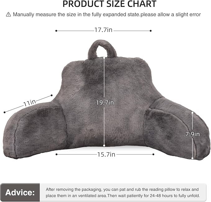 Aimuan Reading Pillow Bed Rest Wedge Large Adult Backrest Pillow with Arms Back Support for Sitting Up in Bed Cushion Incline Rest Sleeping Snoring Pillow, Grey Large - LeafyLoom