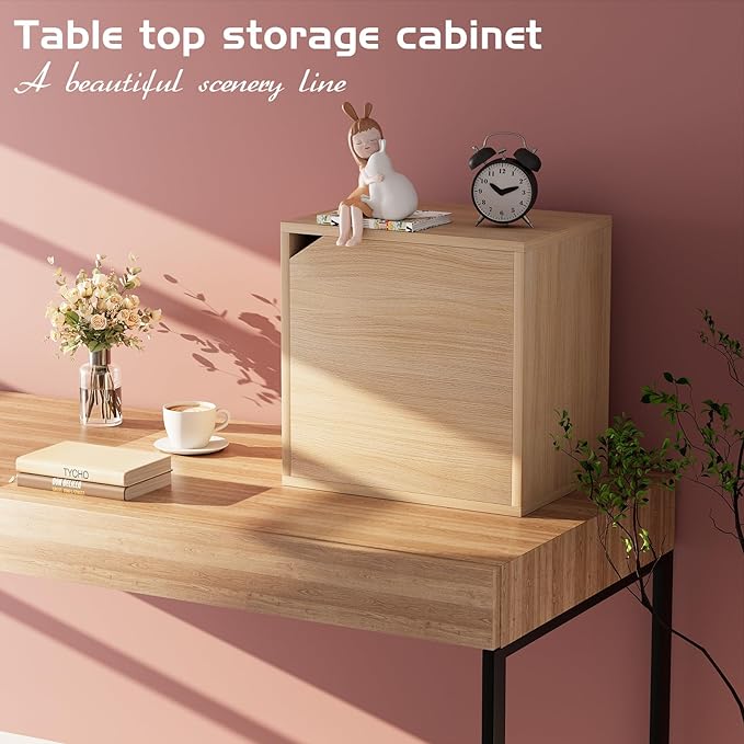Storage Cube 2 Tires Natural Stackable Storage Shelf with Door, Cubby Organizer Wooden Display Shelf Closet Organizer,Modern Cubical Bookcase Small Storage Cabinet for Living Room Bedroom - LeafyLoom