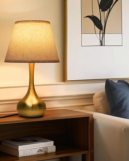 Touch Table Lamp for Bedroom, 3-Way Dimmable Gold Bedside Lamps for Nightstand with Fabric Shade, Desk Lamp for Kids Reading, Home Office - LeafyLoom