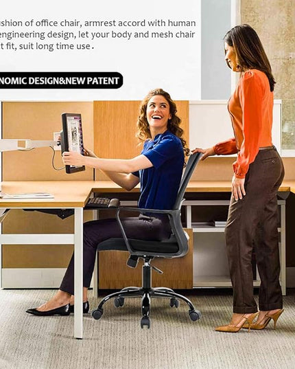 Home Office Chair Ergonomic Desk Chair Swivel Rolling Computer Chair Executive Lumbar Support Task Mesh Chair Adjustable Stool for Women Men (Black) - LeafyLoom