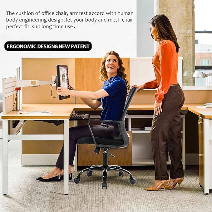 Home Office Chair Ergonomic Desk Chair Swivel Rolling Computer Chair Executive Lumbar Support Task Mesh Chair Adjustable Stool for Women Men (Black) - LeafyLoom
