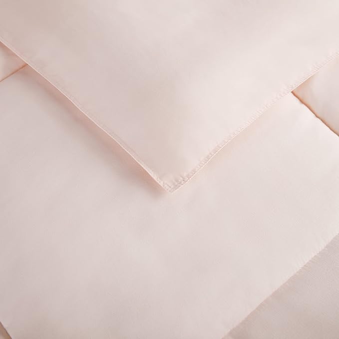 SERTA Simply Clean Ultra Soft Hypoallergenic Solid 2 Piece Comforter Set, Twin XL, Blush - LeafyLoom