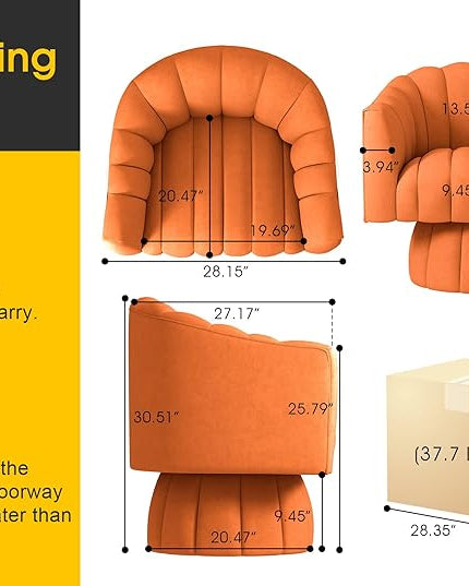 Accent Chair Mid Century 360 Degree Swivel Chair,Modern Lounge Sofa Round Barrel Chair with Wide Upholstered,Fluffy Velvet Fabric Chairs for Home Sofa Living Room/Bedroom/Waiting Room (Orange) - LeafyLoom