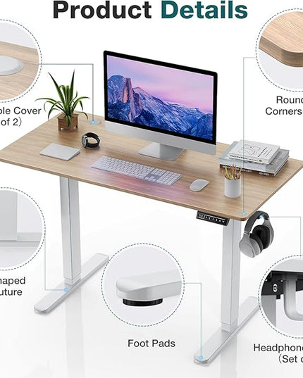 Sweetcrispy Electric Standing Desk, 40 x 24in Adjustable Height Electric Stand up Desk Standing Computer Desk Home Office Desk Ergonomic Workstation with 3 Memory Controller, Bamboo Texture - LeafyLoom