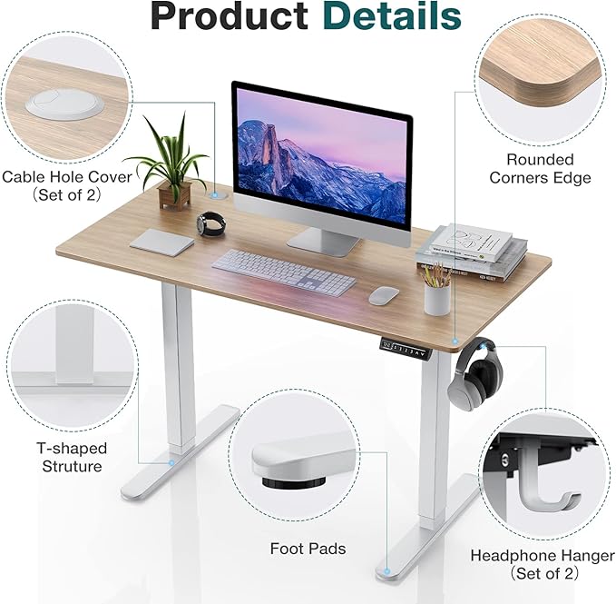 Sweetcrispy Electric Standing Desk, 40 x 24in Adjustable Height Electric Stand up Desk Standing Computer Desk Home Office Desk Ergonomic Workstation with 3 Memory Controller, Bamboo Texture - LeafyLoom