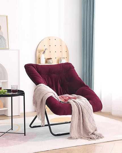 Tiita Comfy Saucer Chair, Soft Faux Fur Oversized Folding Accent Chair, Lounge Lazy Chair for Kids Teens Adults, Metal Frame Moon Chair for Bedroom, Living Room, Dorm Rooms - LeafyLoom