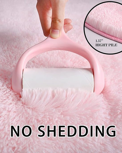 Merelax Soft Shaggy Rug for Kids Bedroom, Oval 2.6'x5.3' Pink Plush Fluffy Carpets for Living Room, Furry Carpet for Teen Girls Room, Anti-skid Fuzzy Comfy Rug for Nursery Decor Cute Baby Play Mat - LeafyLoom