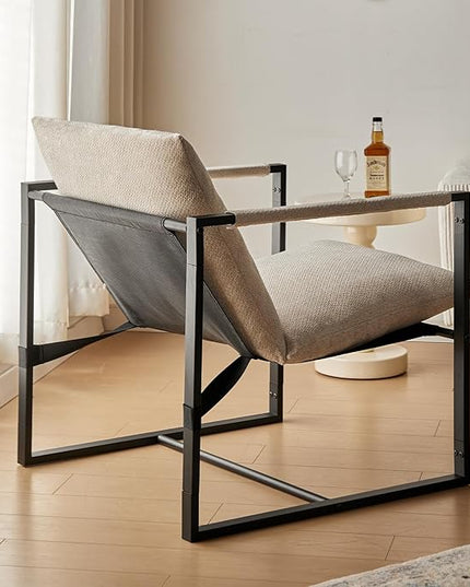 Wimarsbon Modern Accent Chair, Mid Century Sitting Chair with Sponge Cushion, Comfy and Sturdy Lounge Chair with Metal Leg for Bedroom, Living Room, Office,Easy Assembly (Linen-Beige) - LeafyLoom