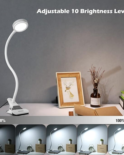 Desk lamp, LED Reading Light, Dimmable Clamp Lamp for Bed Headboard, Bedroom, Office, 3 Modes & 9 Dimming Levels, Flexible Clip Desk Lamp - LeafyLoom