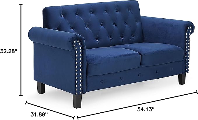 Furinno Bastia Vintage Modern Chesterfield Button Tufted Loveseat/Sofa Couch for Living Room, Navy Velvet - LeafyLoom