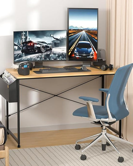 MoNiBloom Computer Desk, Modern Simple Style Laptop Table with Storage Bag for Reading Writing Livingroom Bedroom - Light Walnut - LeafyLoom